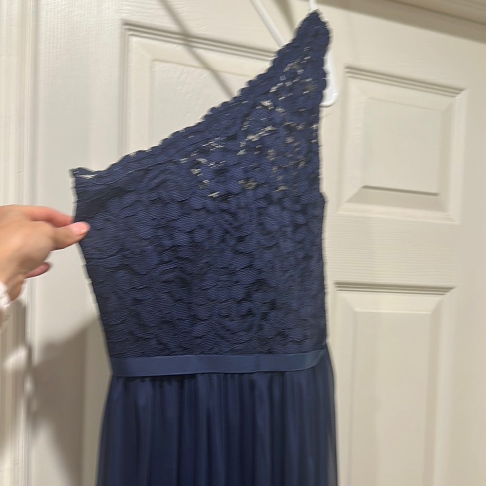 David's Bridal Navy Asymmetrical Lace Dress